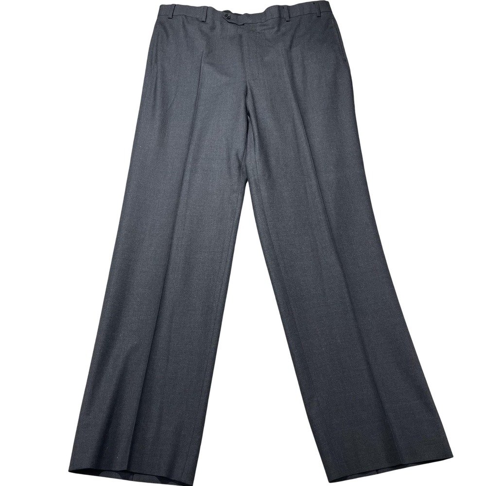 Brooks Brothers 346 Dress Pants Mens 38x33 Gray Wool Stretch Pleated Regular Fit
